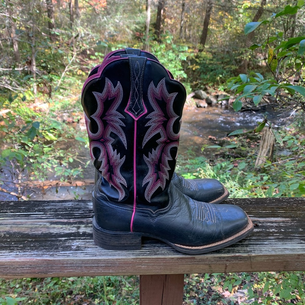 Ariat Tombstone Black Square Toe Cowboy Boots 8